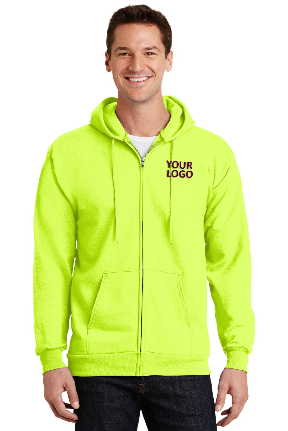 Port & Company Safety Green PC90ZHT sweatshirts with logos