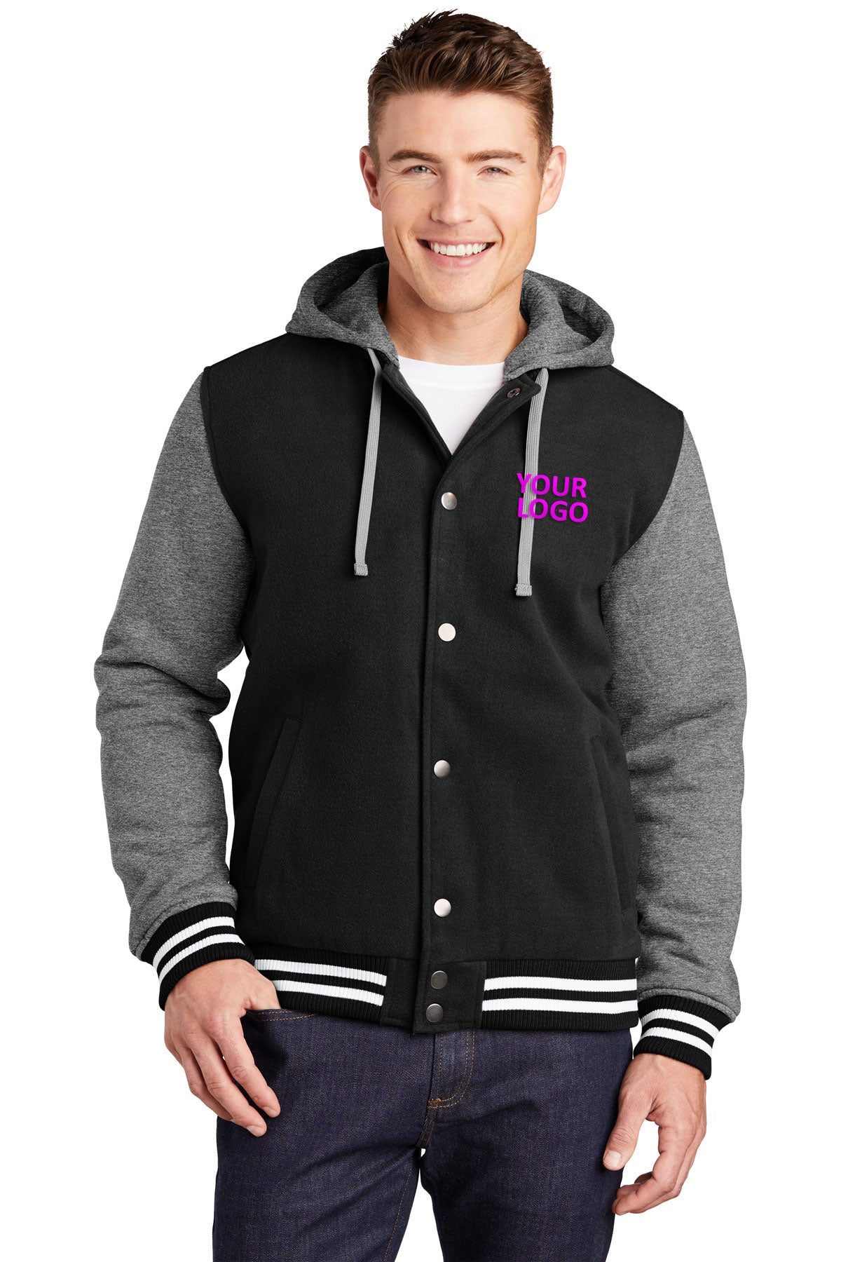Sport-Tek Black/ Vintage Heather JST82 business logo jackets