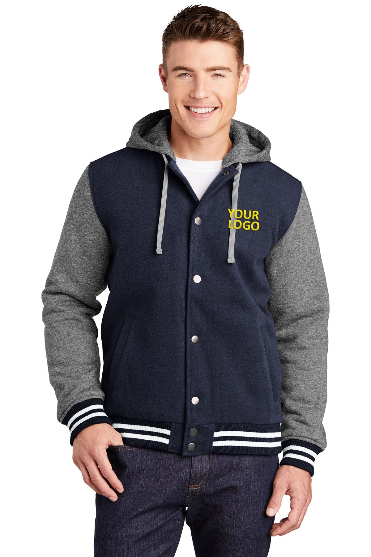 Sport-Tek True Navy/ Vintage Heather JST82 business logo jackets
