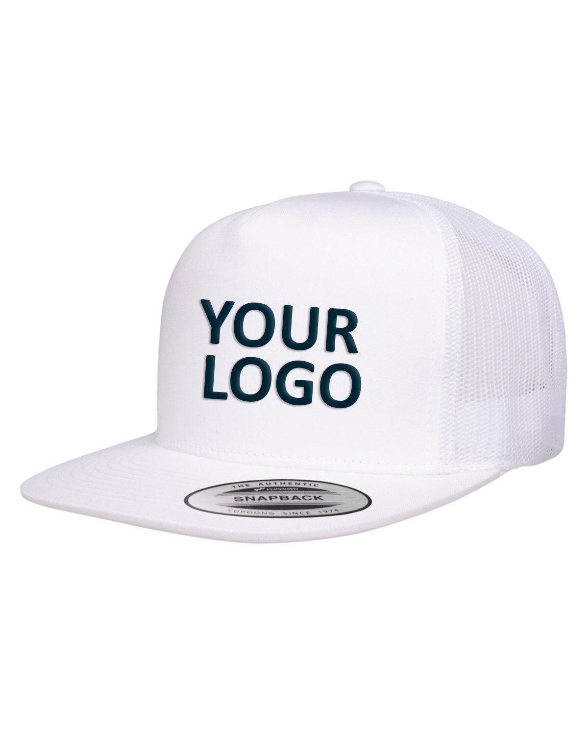 Yupoong Classic 5-Panel Branded Trucker Caps, White