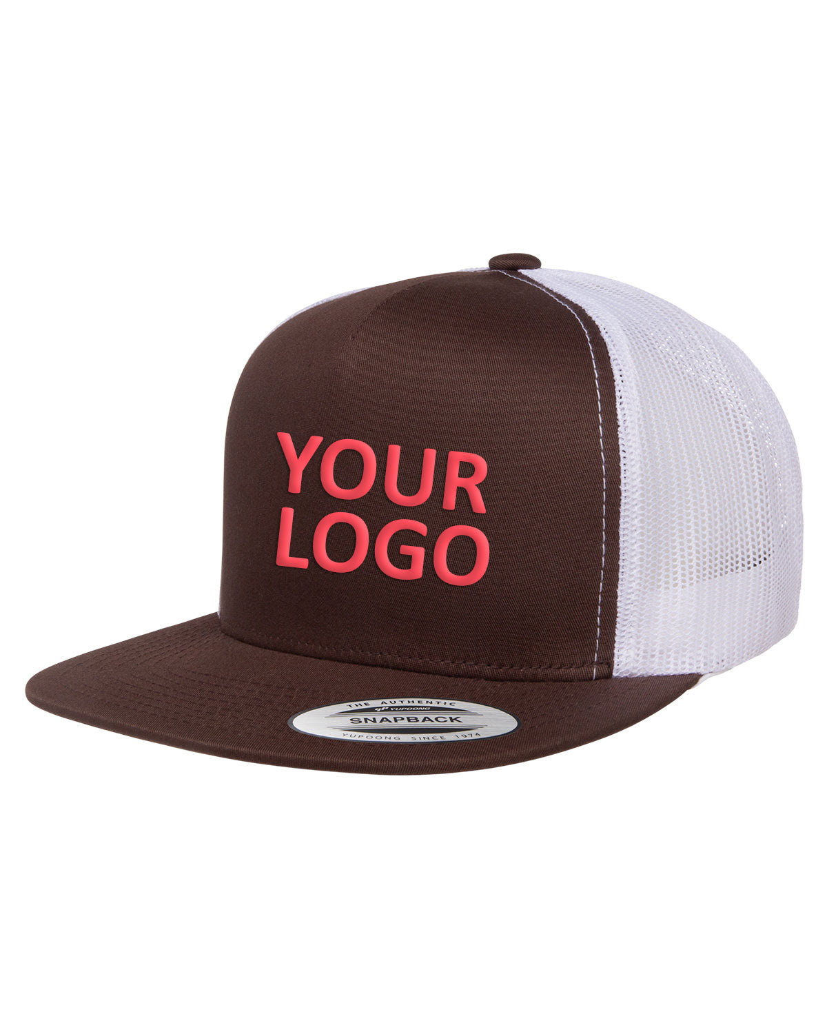 Yupoong Classic 5-Panel Customized Trucker Caps, Brown/ White