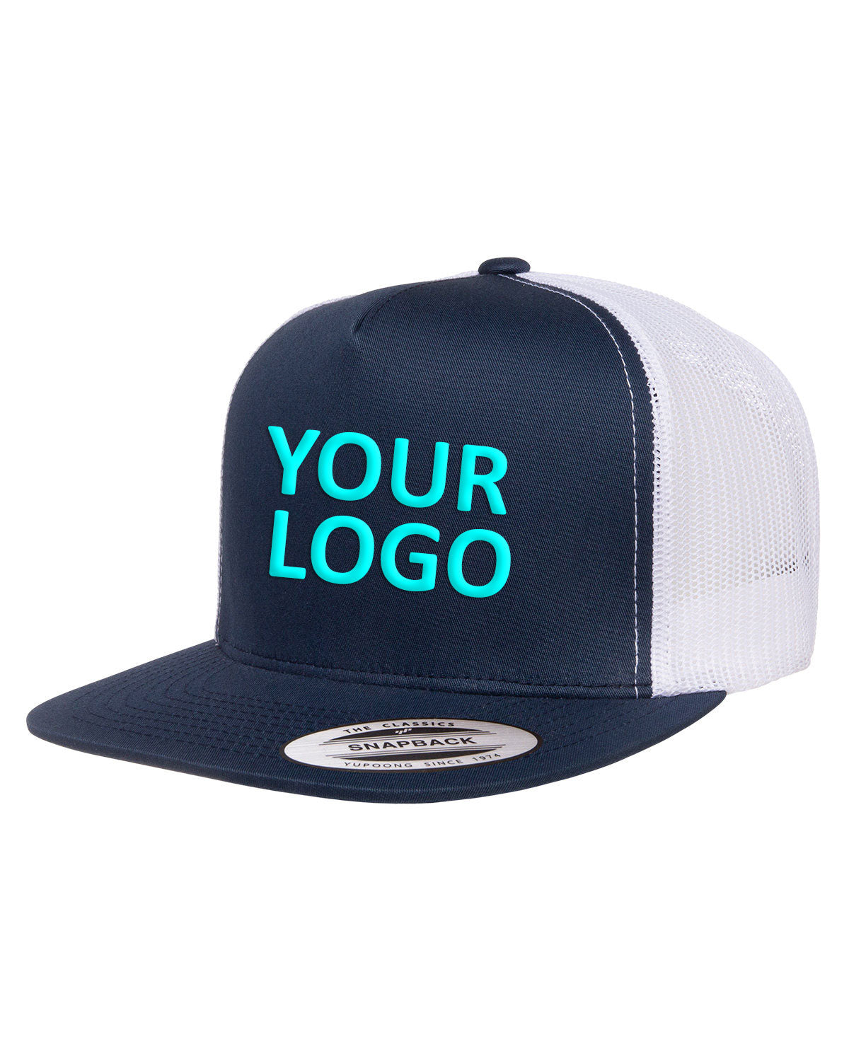 Yupoong Classic 5-Panel Custom Trucker Caps, Navy/ White