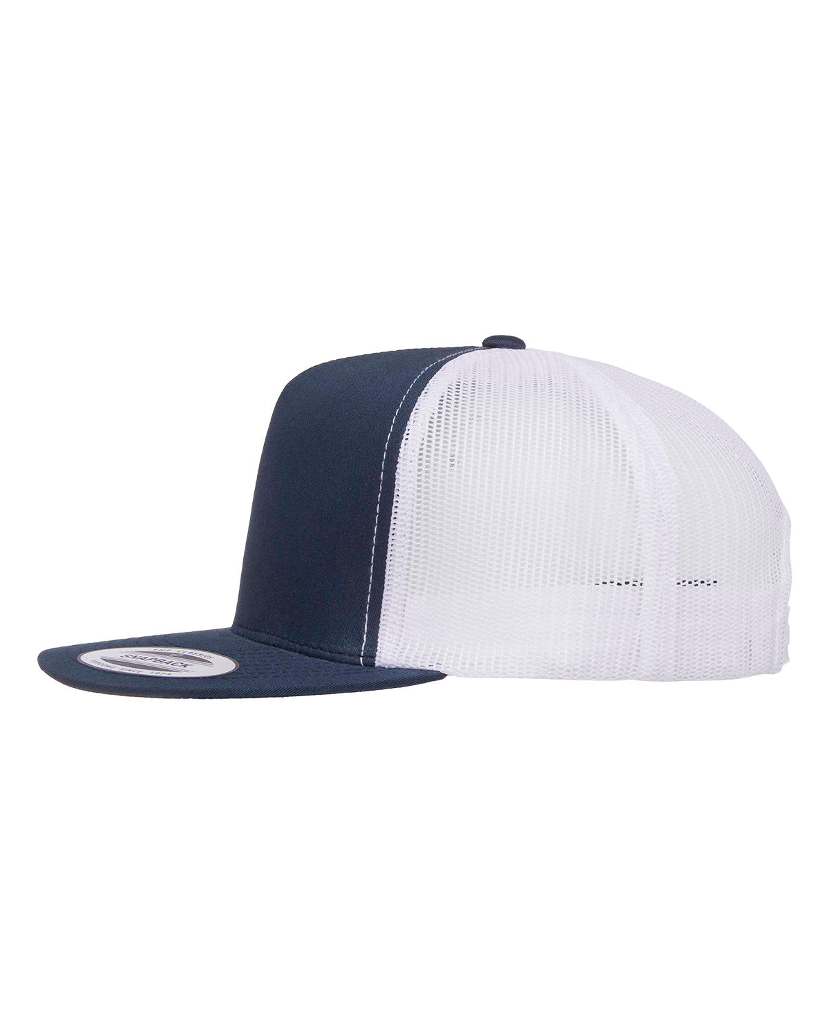 Yupoong Classic 5-Panel Custom Trucker Caps, Navy/ White