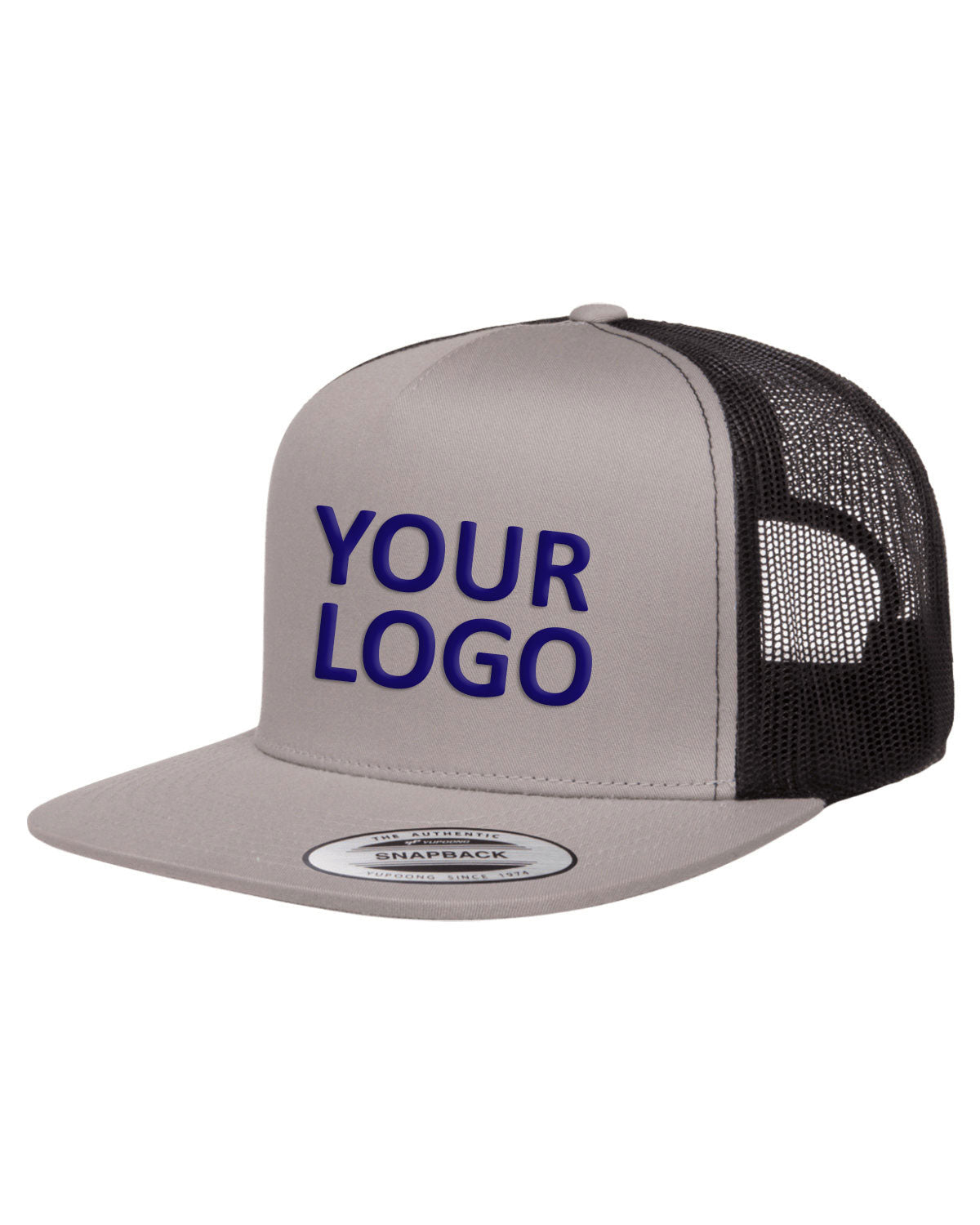 Yupoong Classic 5-Panel Custom Trucker Caps, Silver/ Black