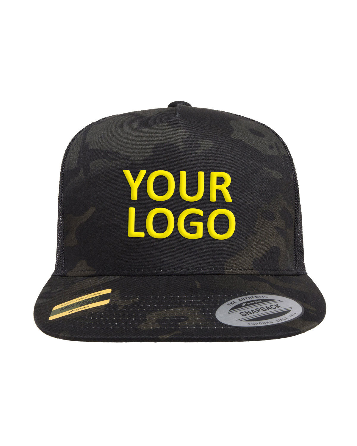 Yupoong Classic 5-Panel Custom Trucker Caps, Black Multicam