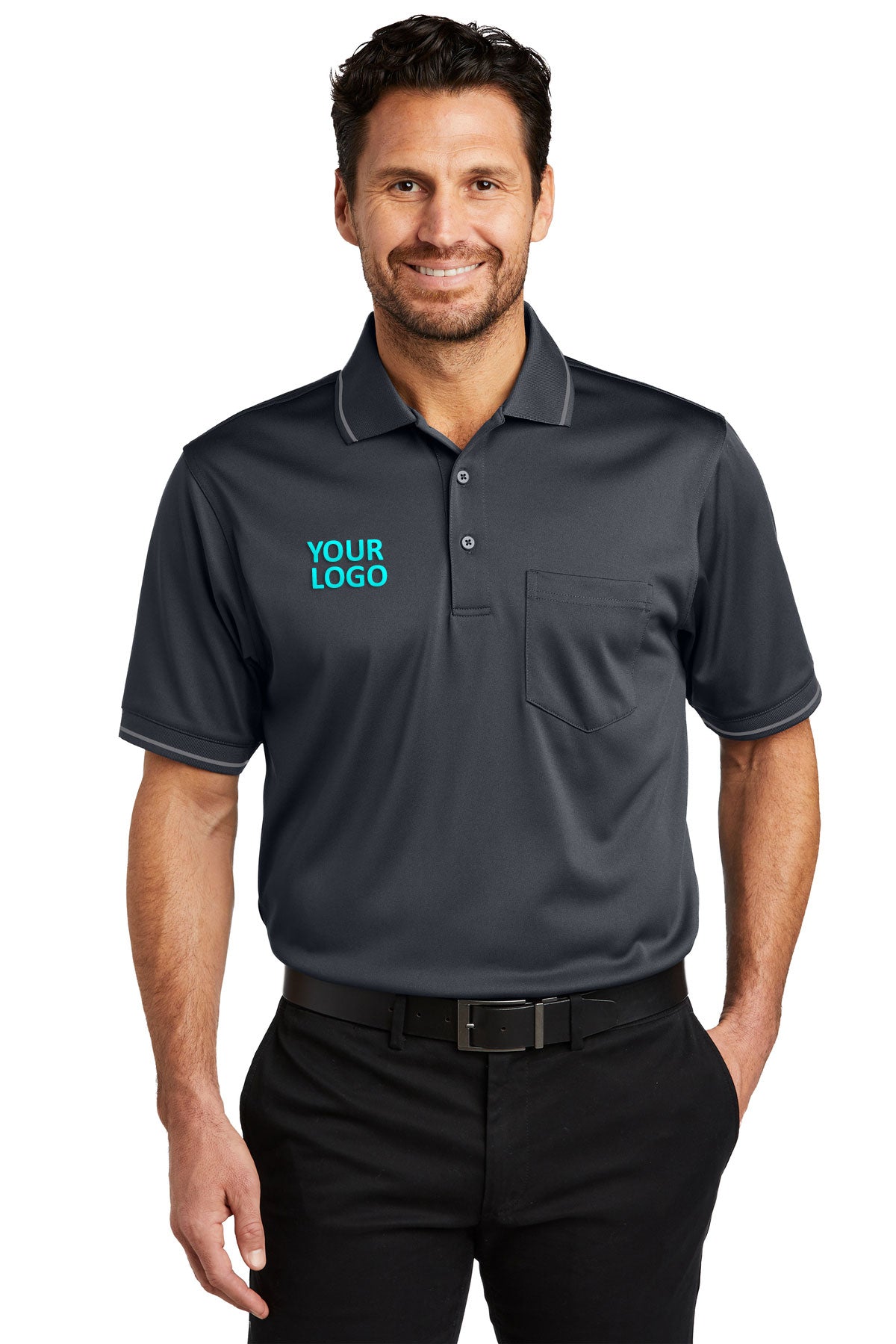 CornerStone Charcoal/ Light Grey CS415 polo shirts with custom logos
