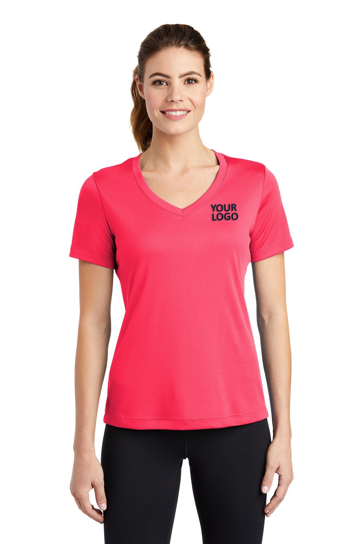 Sport-Tek Ladies PosiCharge Competitor Custom V-Neck Tee's, Hot Coral