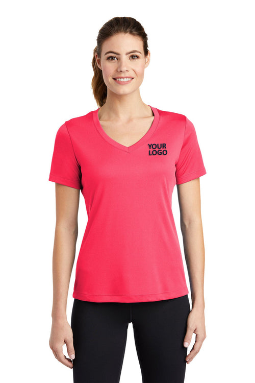 Sport-Tek Ladies Long Sleeve PosiCharge Competitor Custom V-Neck Tee's, Hot Coral