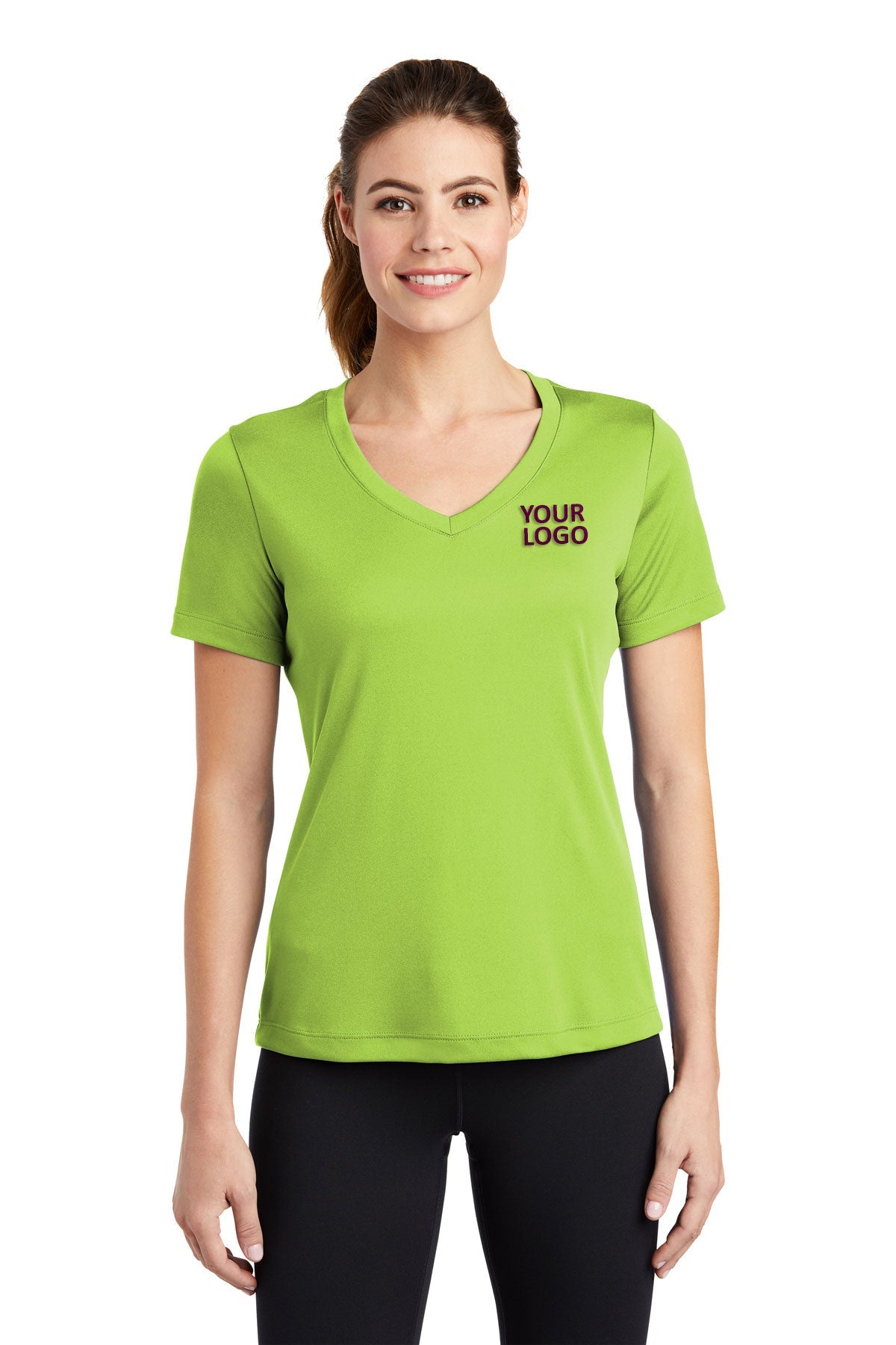 Sport-Tek Ladies PosiCharge Competitor Customized V-Neck Tee's, Lime Shock