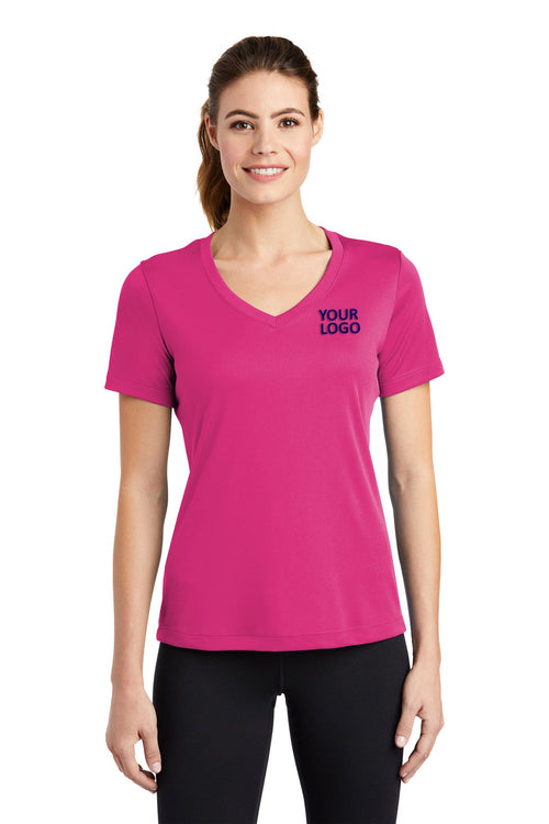 Sport-Tek Ladies Long Sleeve PosiCharge Competitor Customized V-Neck Tee's, Pink Raspberry