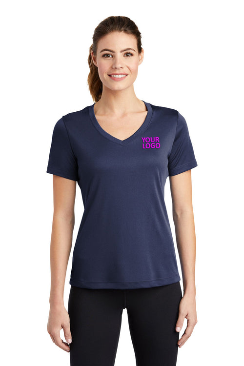 Sport-Tek Ladies Long Sleeve PosiCharge Competitor Branded V-Neck Tee's, True Navy