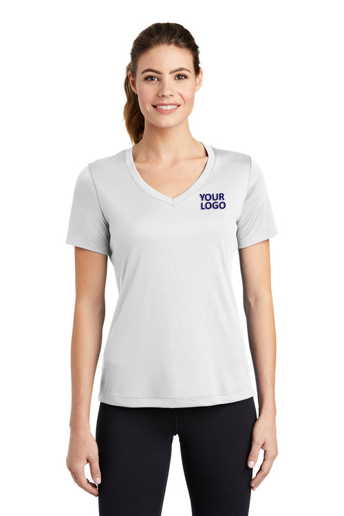 Sport-Tek Ladies Long Sleeve PosiCharge Competitor Branded V-Neck Tee's, White