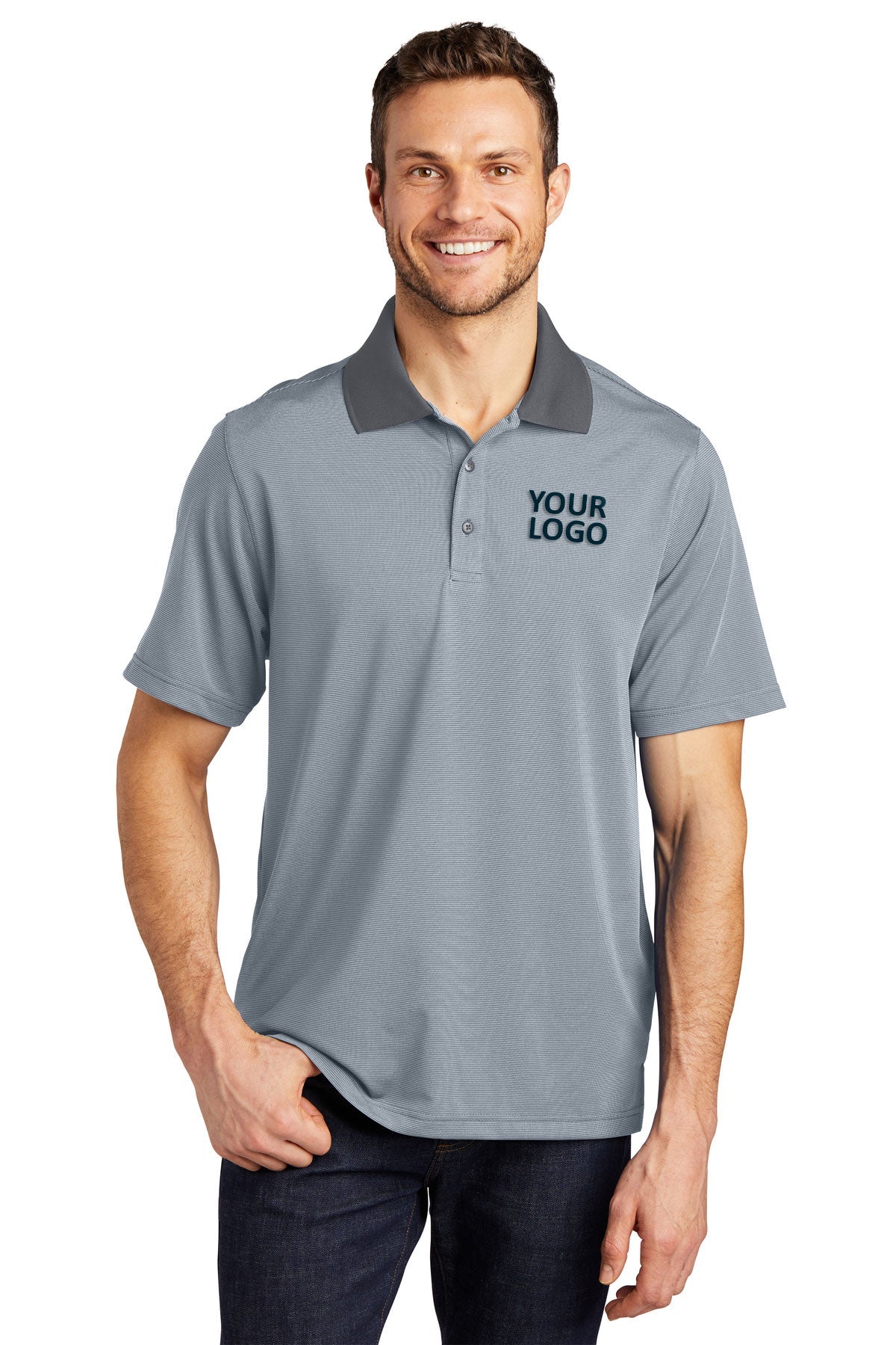 port authority white/ shadow grey k558 polo shirts custom logo