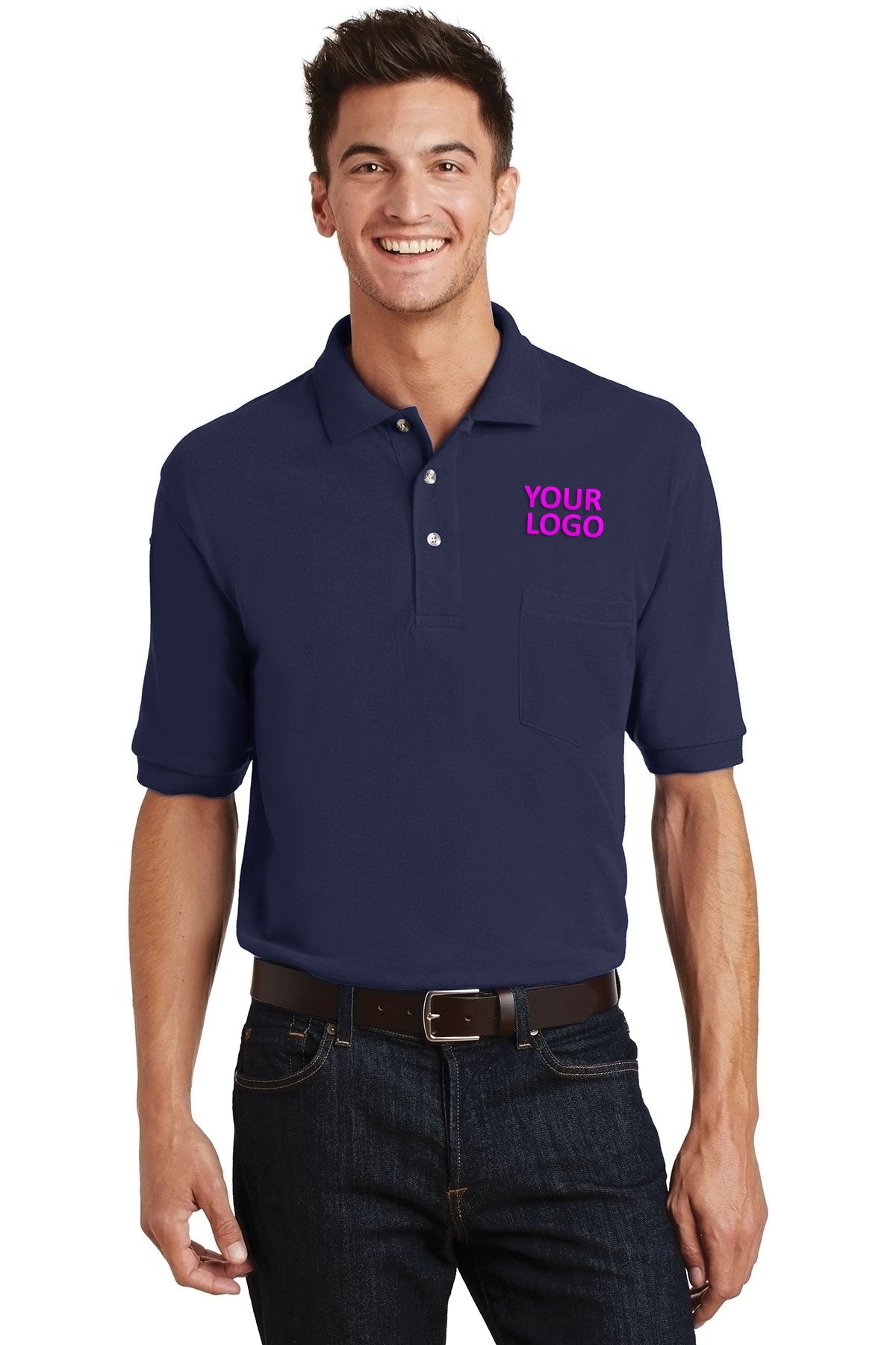 Port Authority Heavyweight Customized Cotton Pique Polos with Pocket, Navy