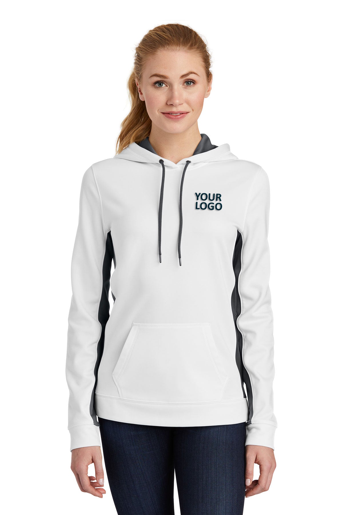 Sport-Tek White/ Dark Smoke Grey LST235 embroidered sweatshirts for business