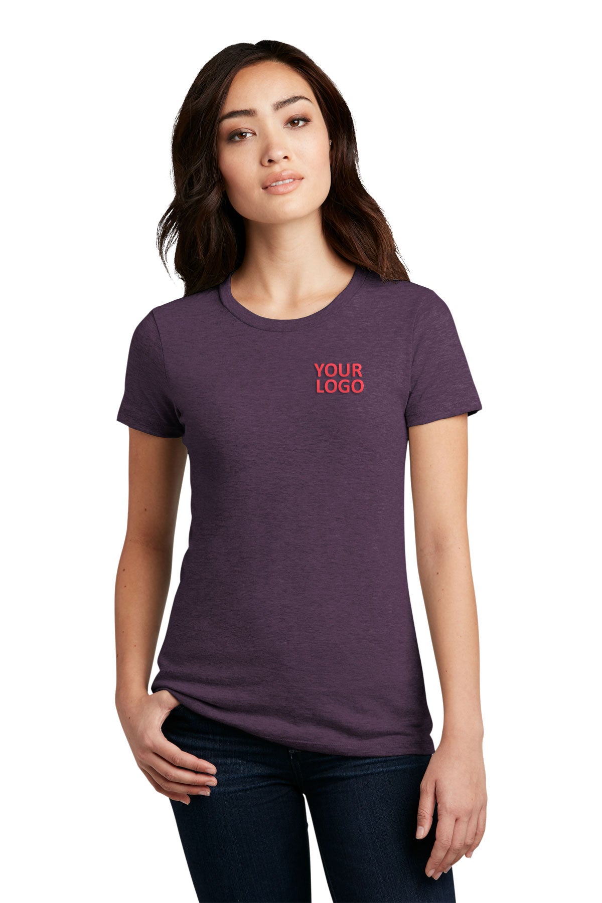 District Made Ladies Perfect Blend Crew Tee's, Heathered Eggplant