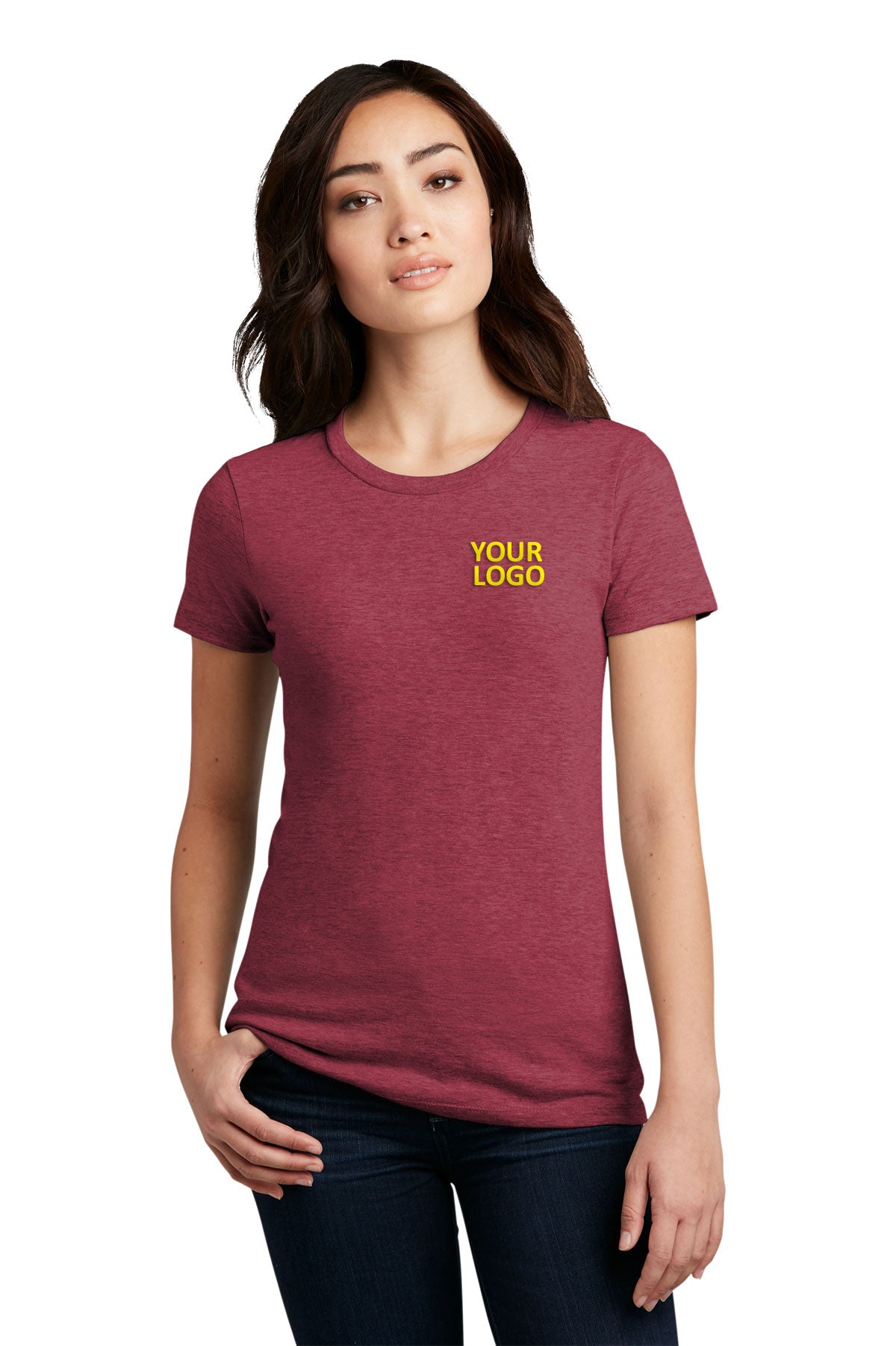 District Made Ladies Perfect Blend Crew Tee's, Heathered Red