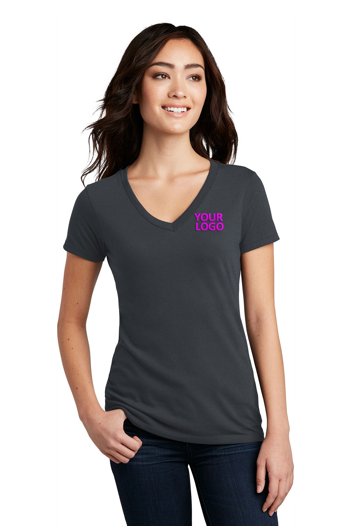 District Made Ladies Perfect Blend V-Necks, Charcoal