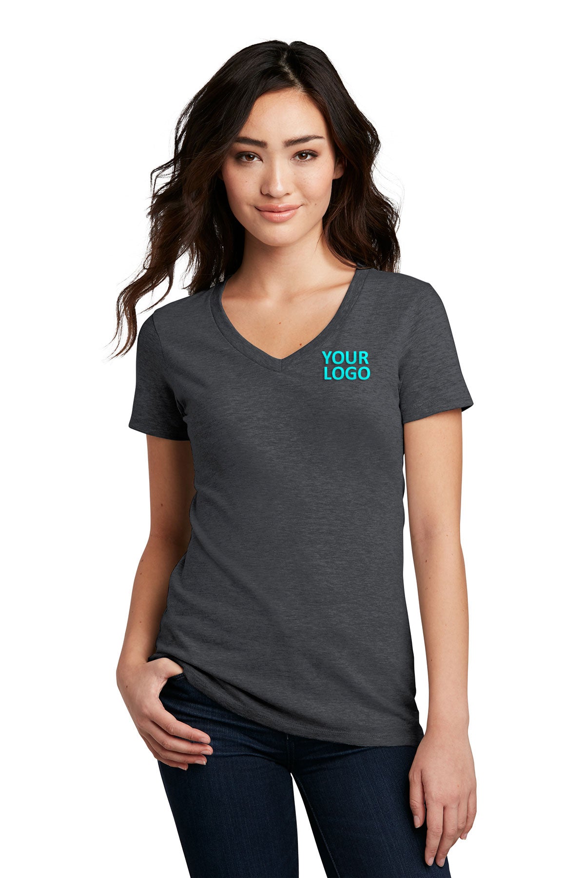 District Made Ladies Perfect Blend V-Necks, Heathered Charcoal