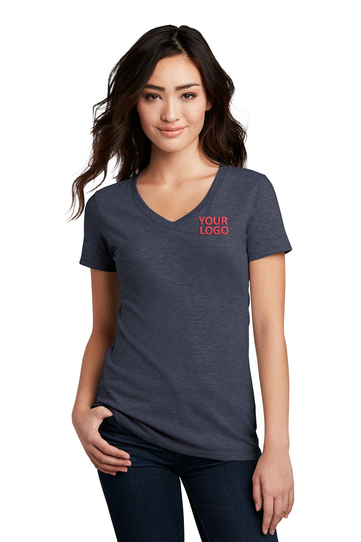 District Made Ladies Perfect Blend V-Necks, Heathered Navy