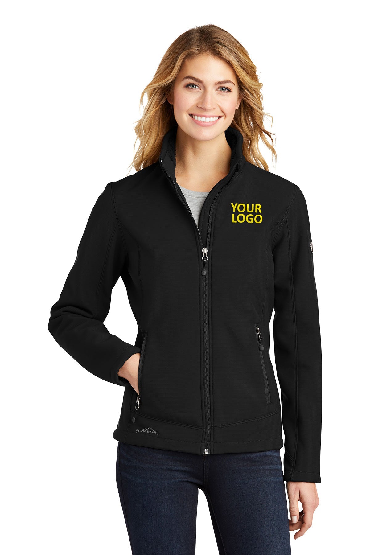 Eddie Bauer Ladies Rugged Ripstop Custom Soft Shell Jackets, Black [OneTouch]