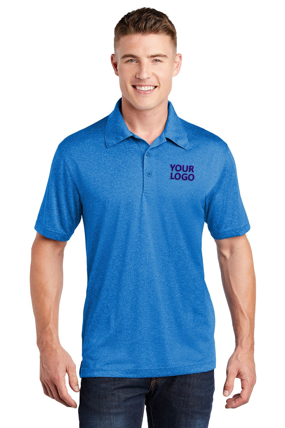 Sport-Tek Heather Contender Custom Polos, Blue Wake Heather