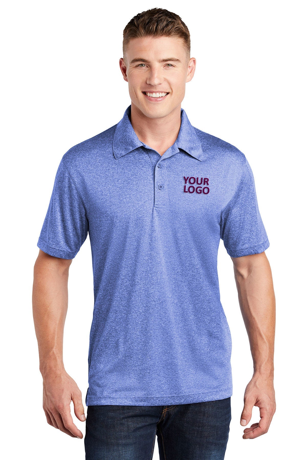 Sport-Tek Heather Contender Branded Polos, True Royal Heather