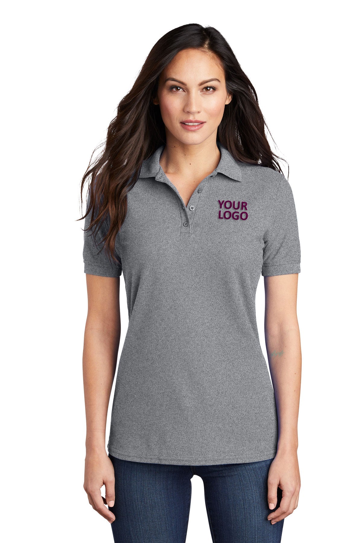 Port & Company Ladies Customized Pique Polos, Athletic Heather