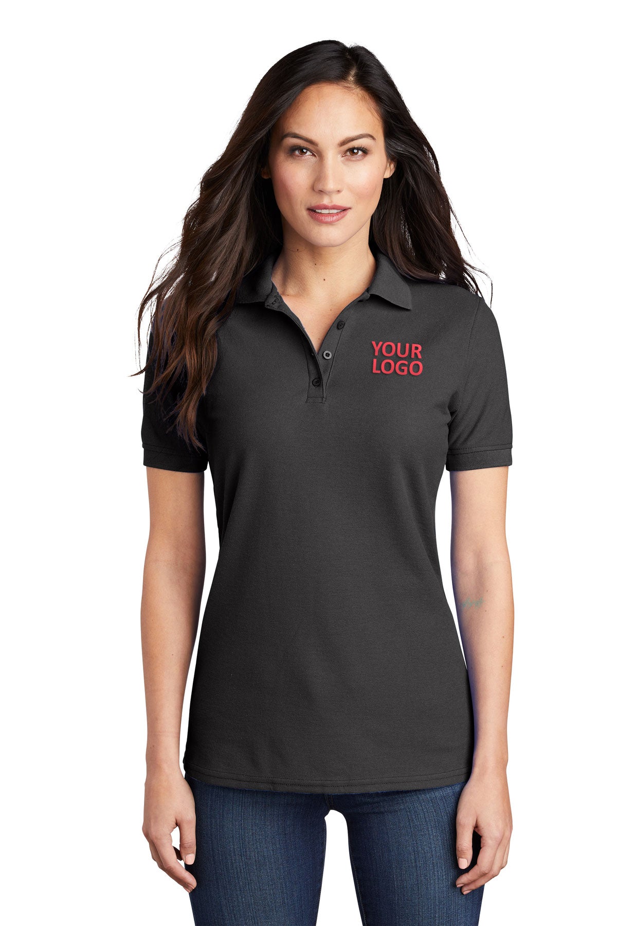Port & Company Ladies Customized Pique Polos, Charcoal [Osage LLC]