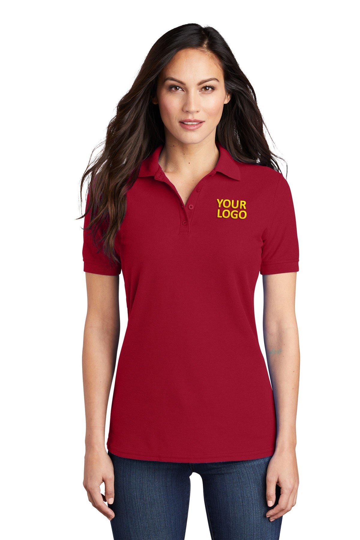 Port & Company Ladies Branded Pique Polos, Red