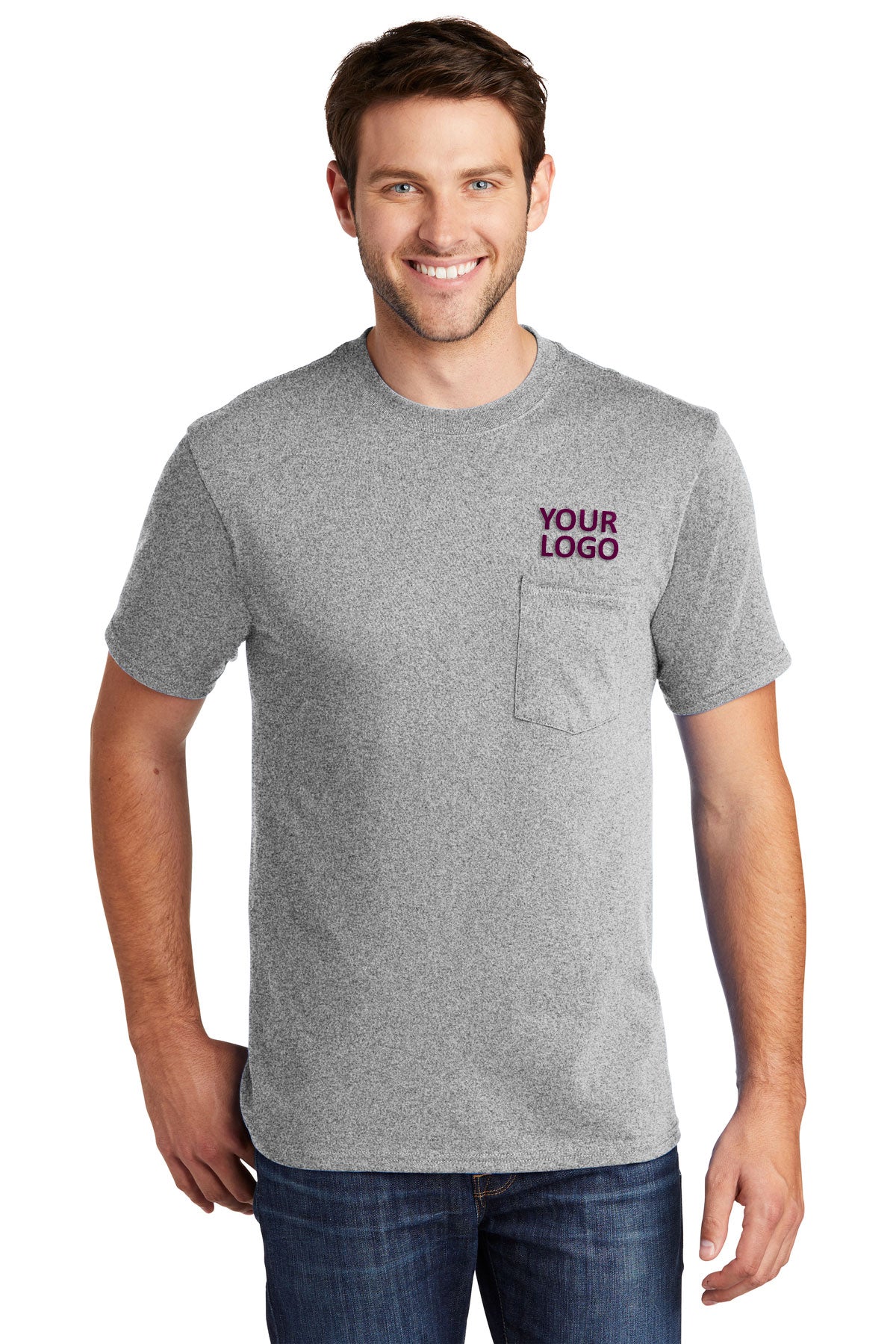 Port & Company Core Cotton Custom Pocket Tee's, Ash