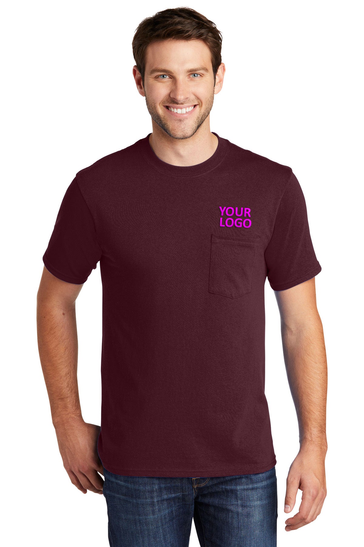 Port & Company Core Cotton Custom Pocket Tee's, Athletic Maroon