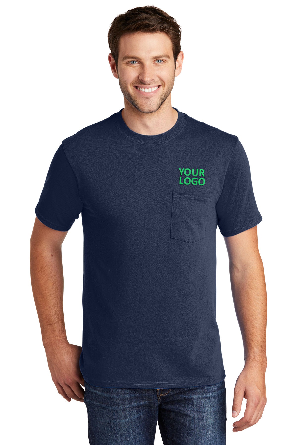 Port & Company Core Cotton Custom Pocket Tee's, Navy