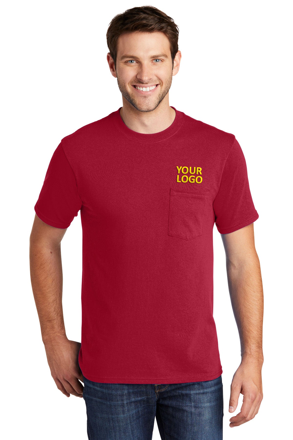 Port & Company Core Cotton Branded Pocket Tee's, Red