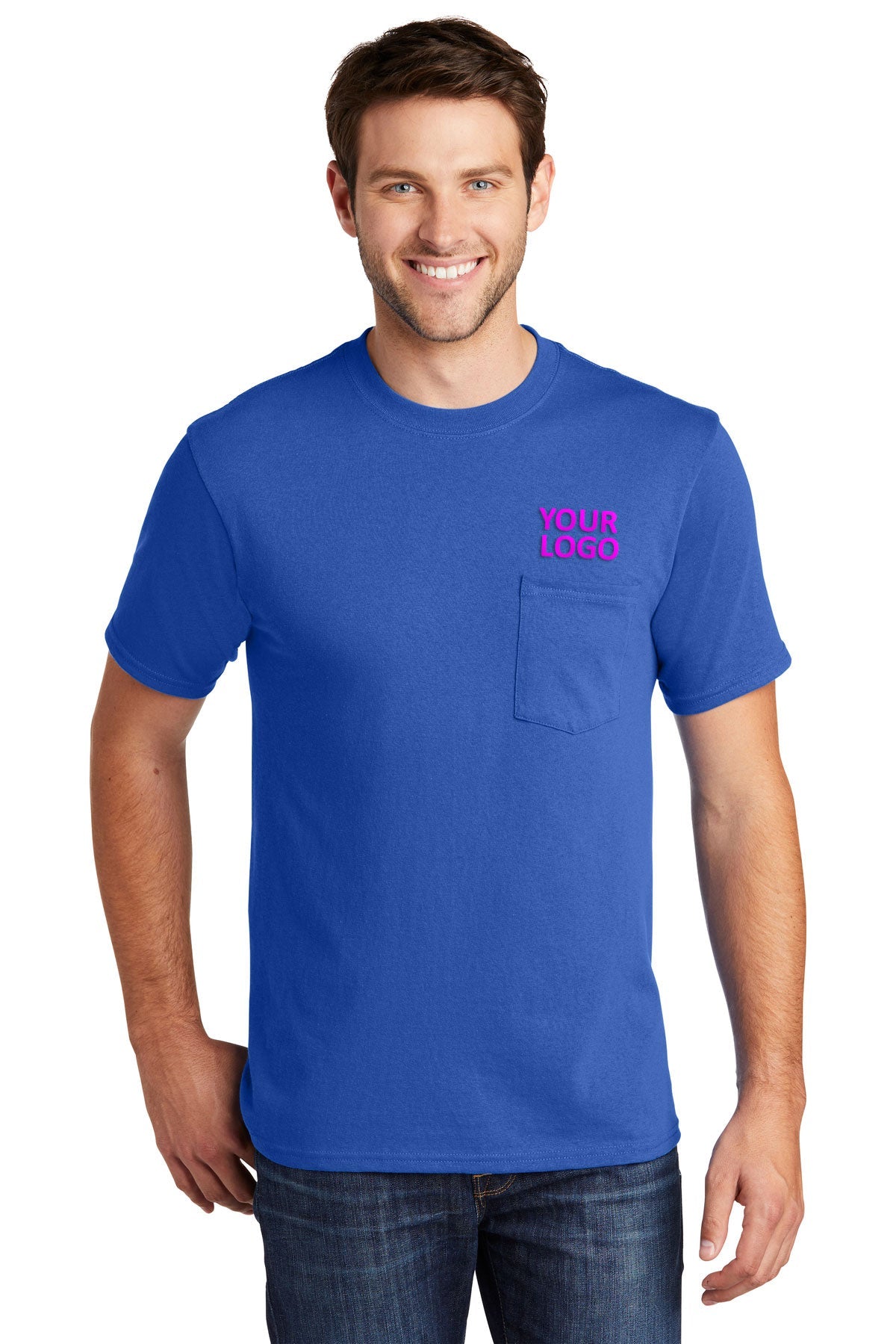 Port & Company Core Cotton Branded Pocket Tee's, Royal