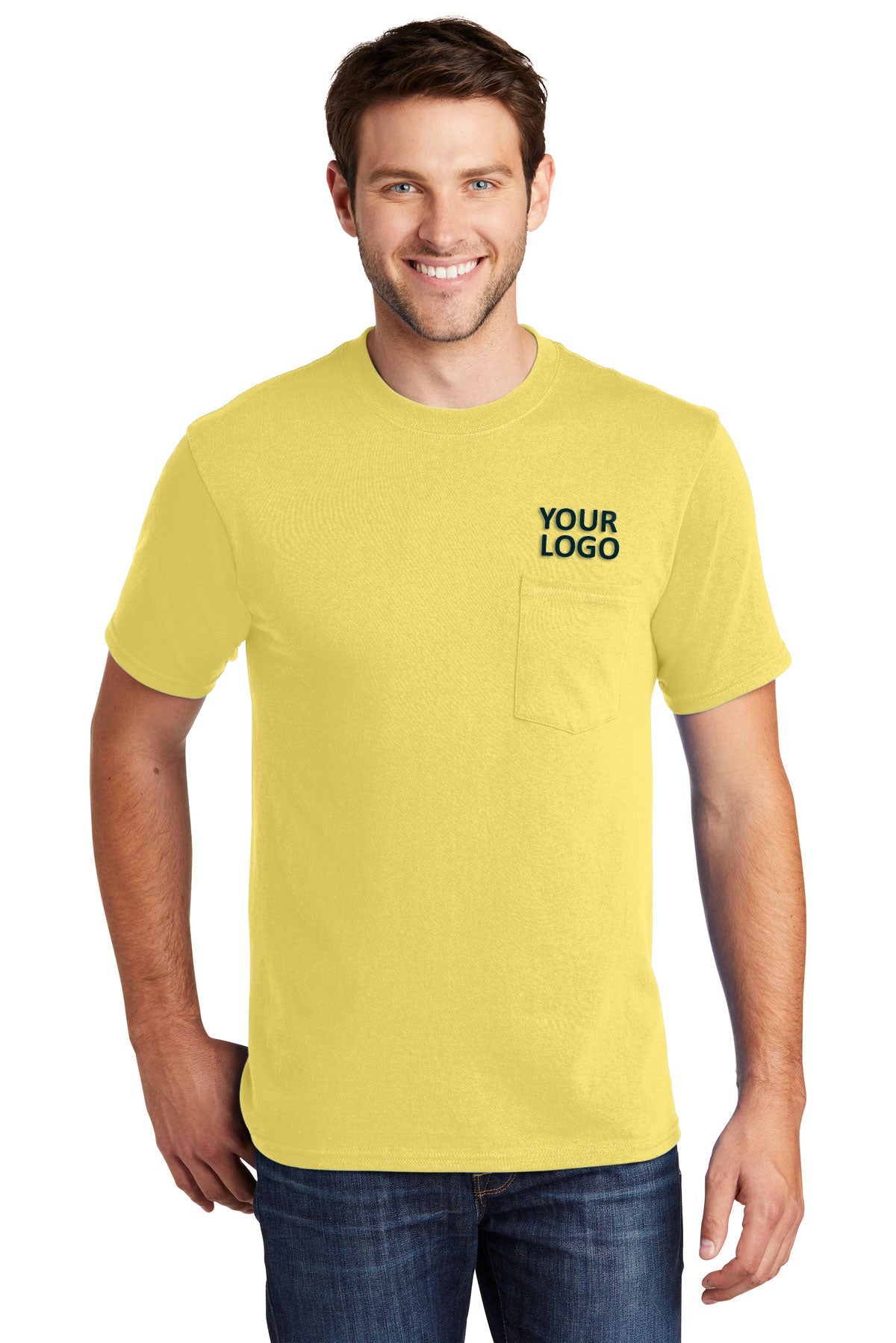 Port & Company Core Cotton Branded Pocket Tee's, Yellow