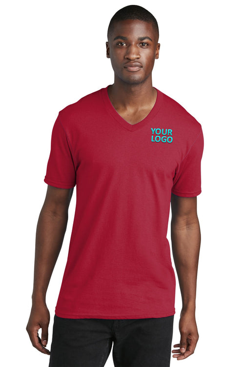 Port & Company Ladies Core Cotton Customized V-Neck Tee's, Red