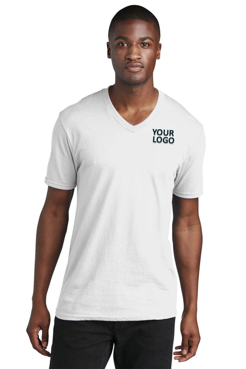 Port & Company Ladies Core Cotton Branded V-Neck Tee's, White
