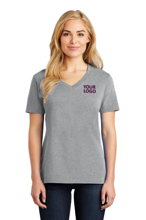 Port & Company Core Cotton Branded V-Neck Tee's, Athletic Heather