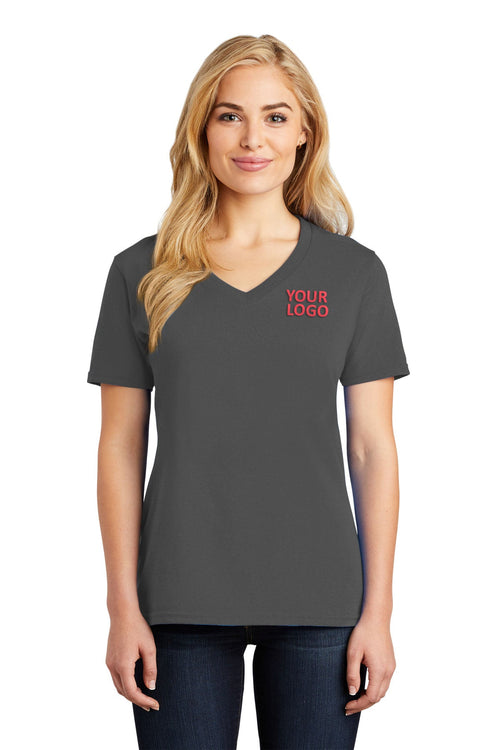 Port & Company Core Cotton Branded V-Neck Tee's, Charcoal