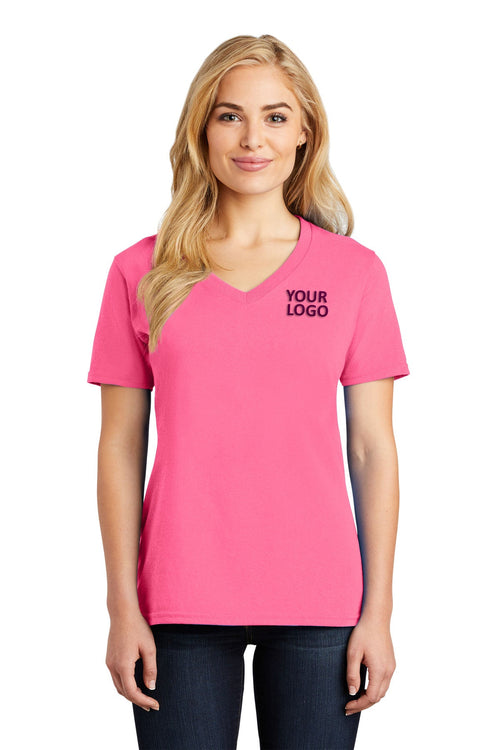 Port & Company Core Cotton Customized V-Neck Tee's, Neon Pink