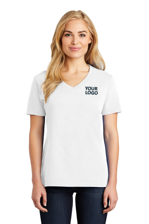 Port & Company Core Cotton Customized V-Neck Tee's, White