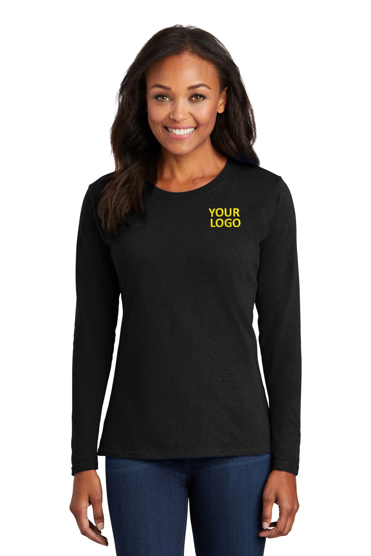 Port & Company Ladies Long Sleeve Branded Core Cotton Tee's, Jet Black [TruNorthern]