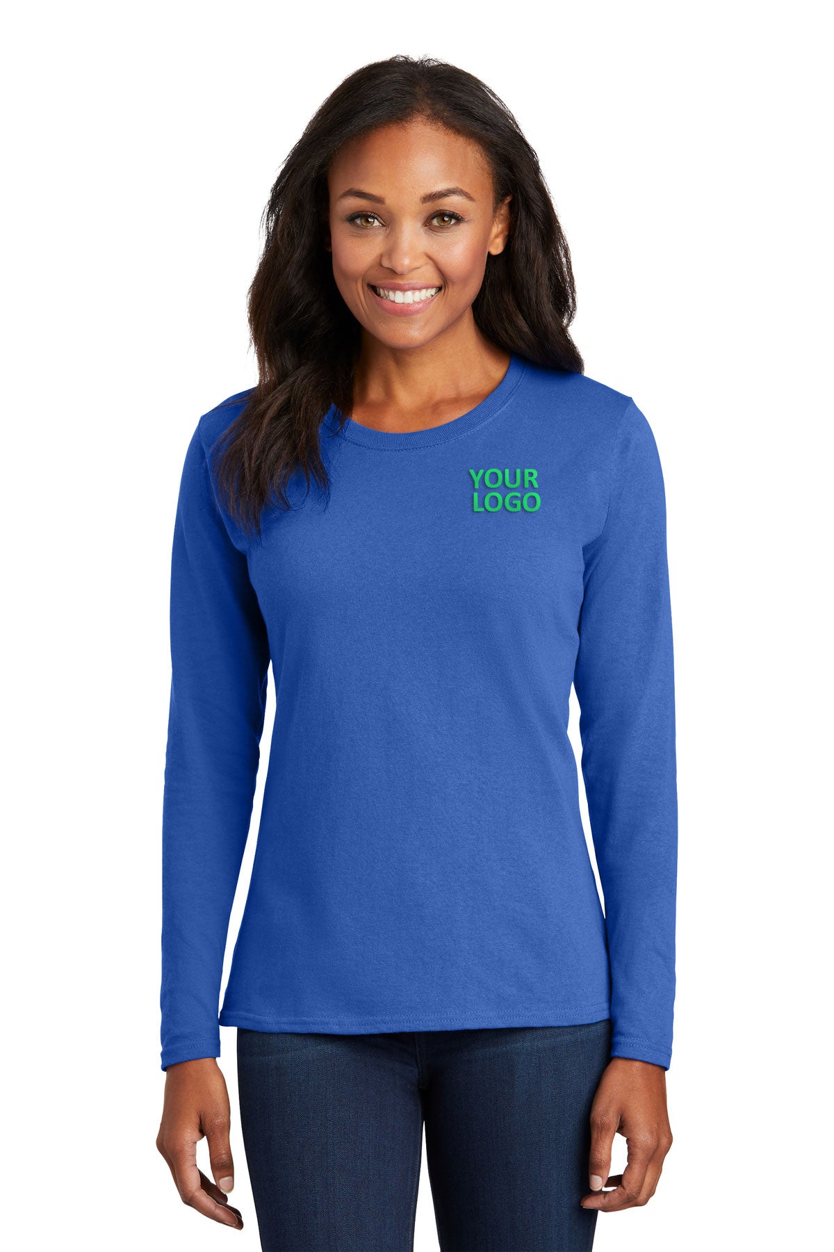 Port & Company Ladies Long Sleeve Branded Core Cotton Tee's, Royal [Shelter of Flint]