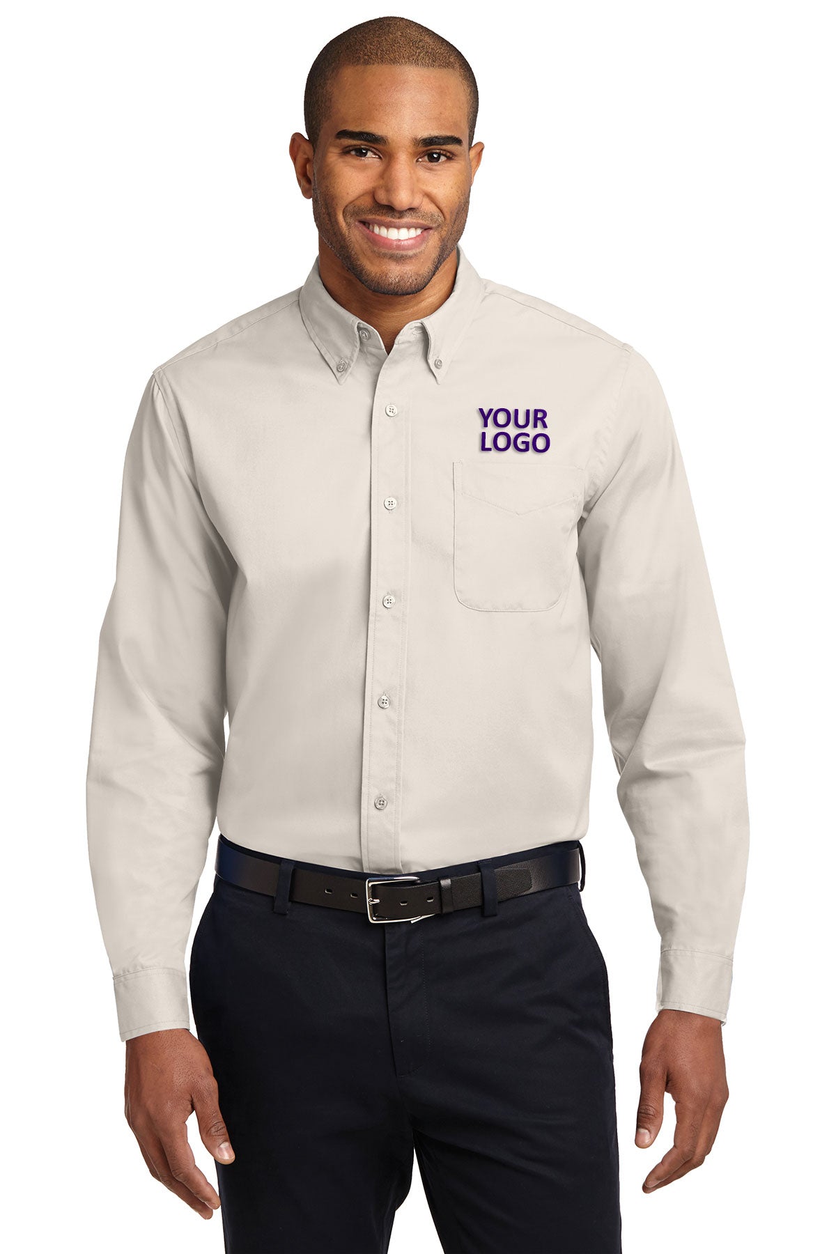 Port Authority Light Stone/ Classic Navy* S608ES business shirts with company logo