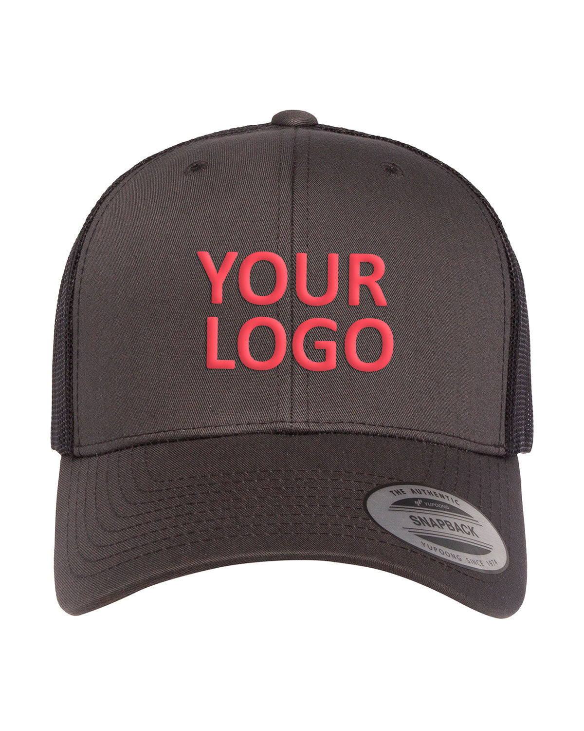Yupoong Retro Branded Trucker Caps, Charcoal/ Black