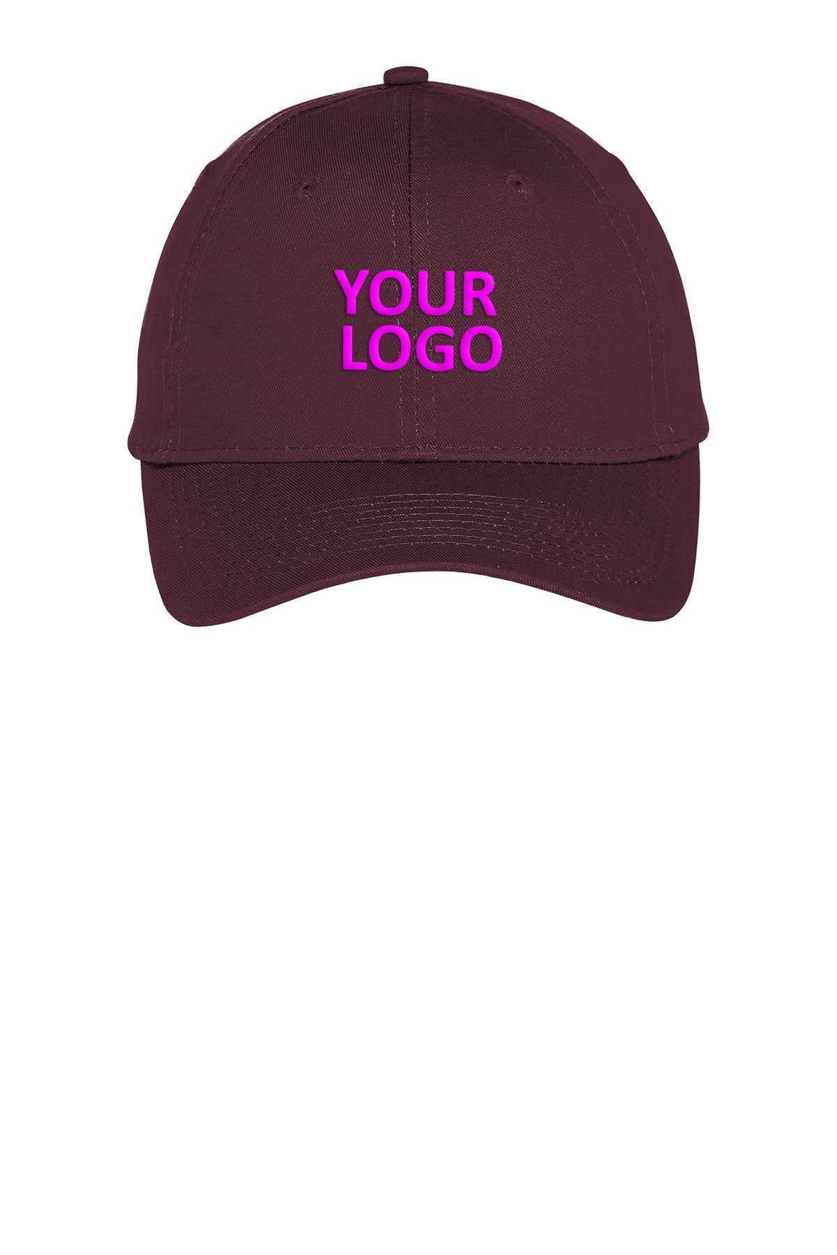Port Authority Six Panel Twill Branded Caps, Maroon