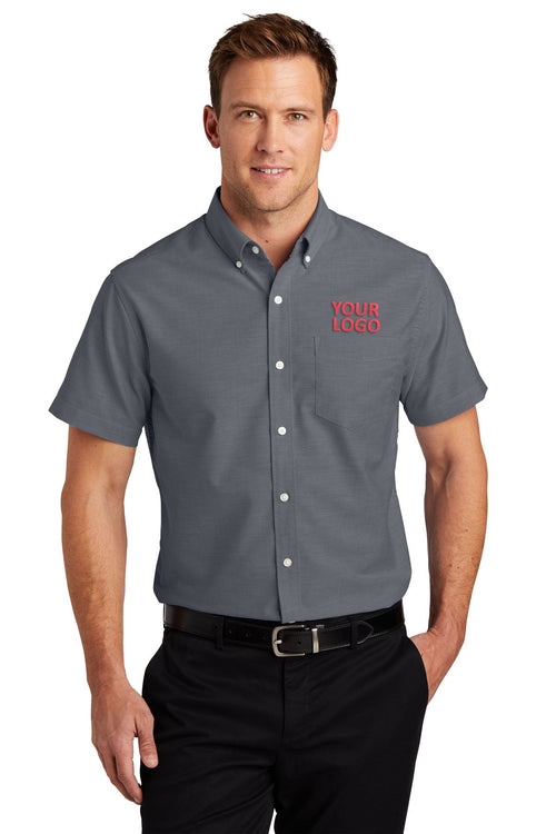 Port Authority Ladies Short Sleeve SuperPro Branded Oxford Shirts, Black
