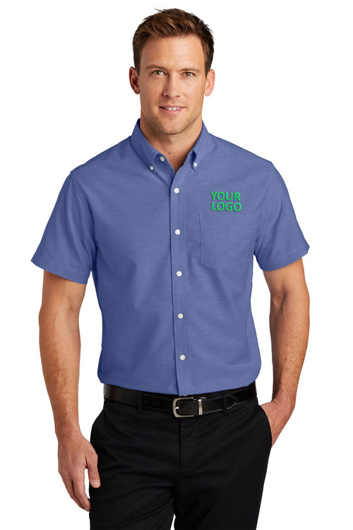Port Authority Ladies Short Sleeve SuperPro Branded Oxford Shirts, Navy