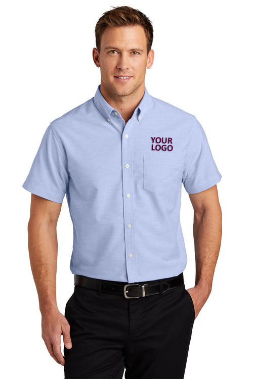 Port Authority Ladies Short Sleeve SuperPro Branded Oxford Shirts, Oxford Blue